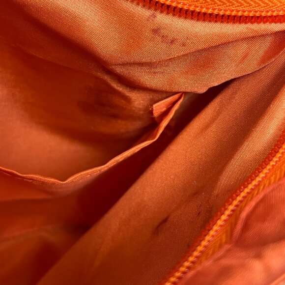 Orange Brown Natural Woven Wood Purse Tote Shoulder Bag Zip Closure - Picture 11 of 16